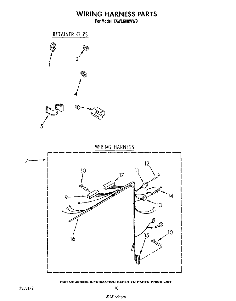 WIRING HARNESS Diagram and Parts List for TAWL600WW0  Estate Washer