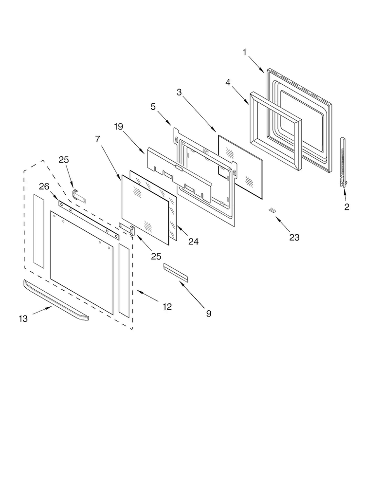 Oven Door Diagram and Parts List for KEBC208KSS00  KitchenAid Wall Oven