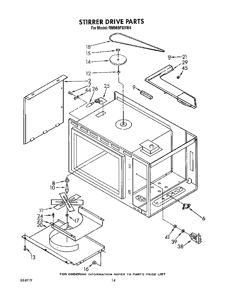 STIRRER DRIVE Diagram and Parts List for RM988PXVM4  Whirlpool Microwave Oven Combo