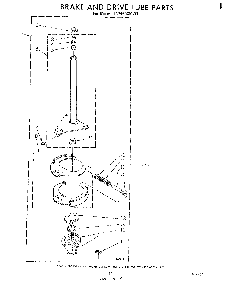 BRAKE AND DRIVE TUBE Diagram and Parts List for LA7450XMW1  Whirlpool Washer