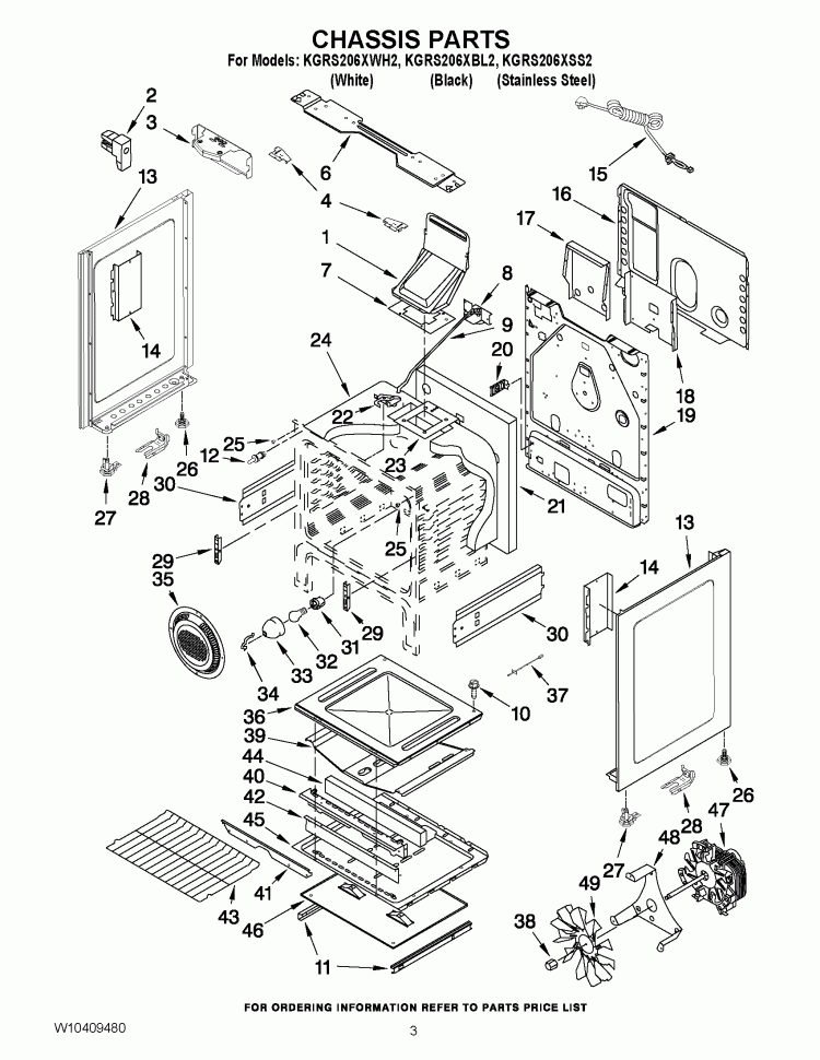 CHASSIS PARTS Diagram and Parts List for KGRS206XSS2  KitchenAid Range
