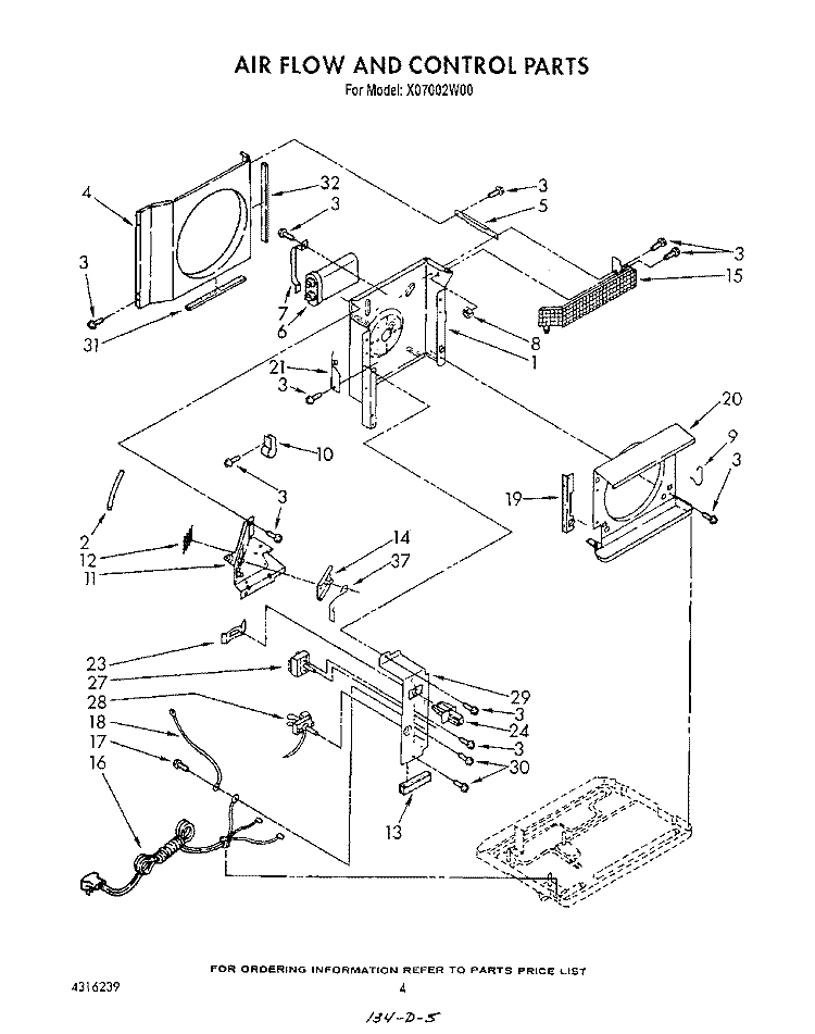 AIR FLOW AND CONTROL, LITERATURE Diagram and Parts List for X07002W00  Roper Air Conditioner