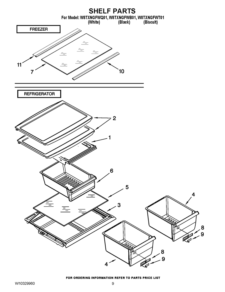 SHELF PARTS Diagram and Parts List for W8TXNGFWB01  Whirlpool Refrigerator