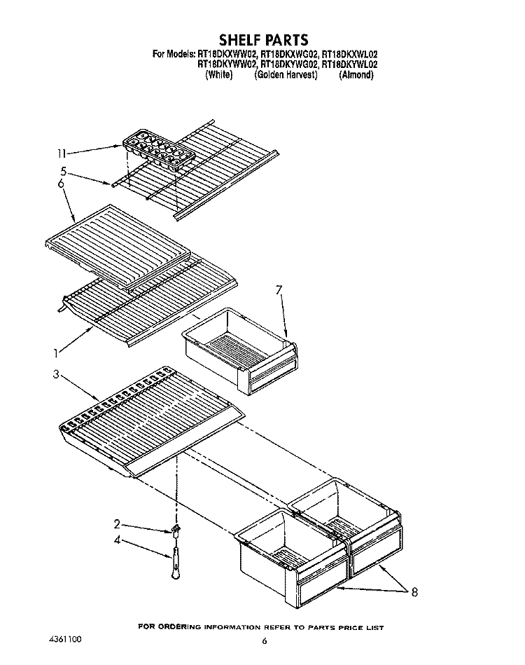 SHELF Diagram and Parts List for RT18DKXWW02  Roper Refrigerator