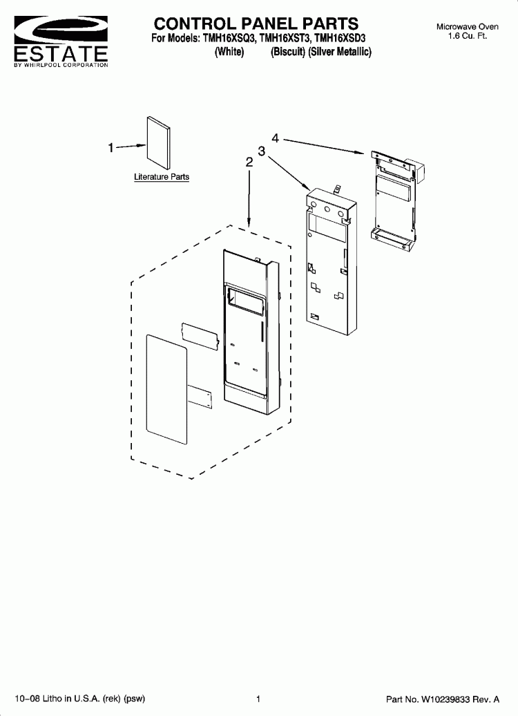 CONTROL PANEL PARTS Diagram and Parts List for TMH16XSD3  Estate Microwave