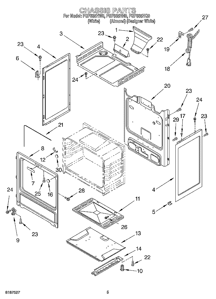 CHASSIS Diagram and Parts List for FGP335HW0  Roper Range
