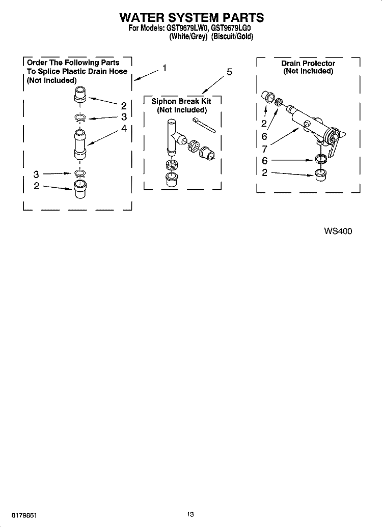 WATER SYSTEM PARTS Diagram and Parts List for GST9679LW0  Whirlpool Washer