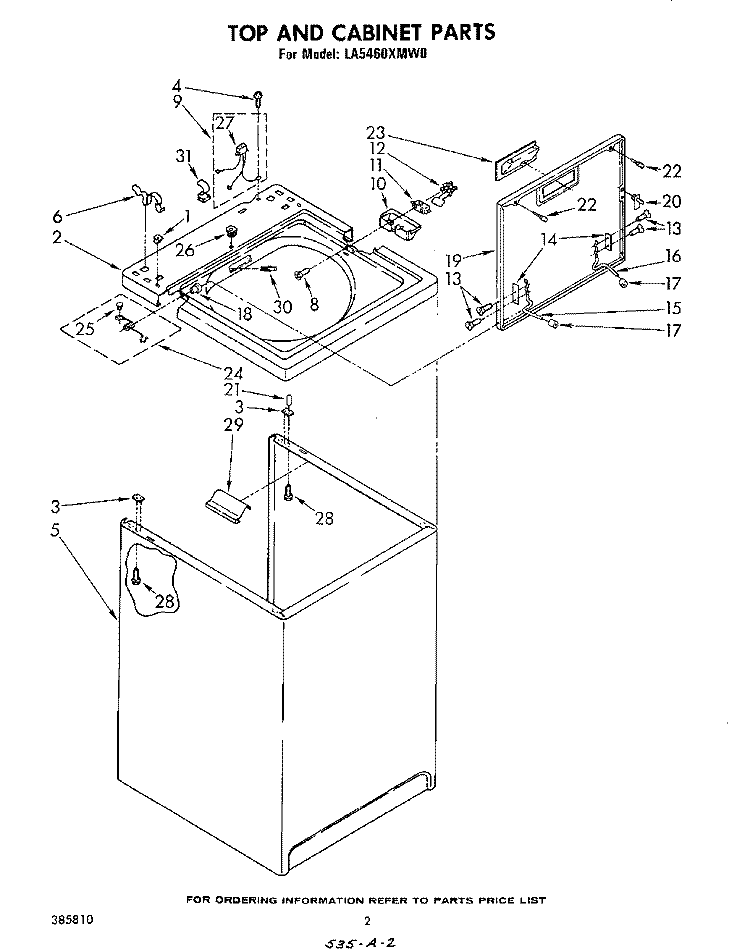 TOP AND CABINET , LITERATURE AND OPTIONAL Diagram and Parts List for LA5460XMW0  Whirlpool Washer