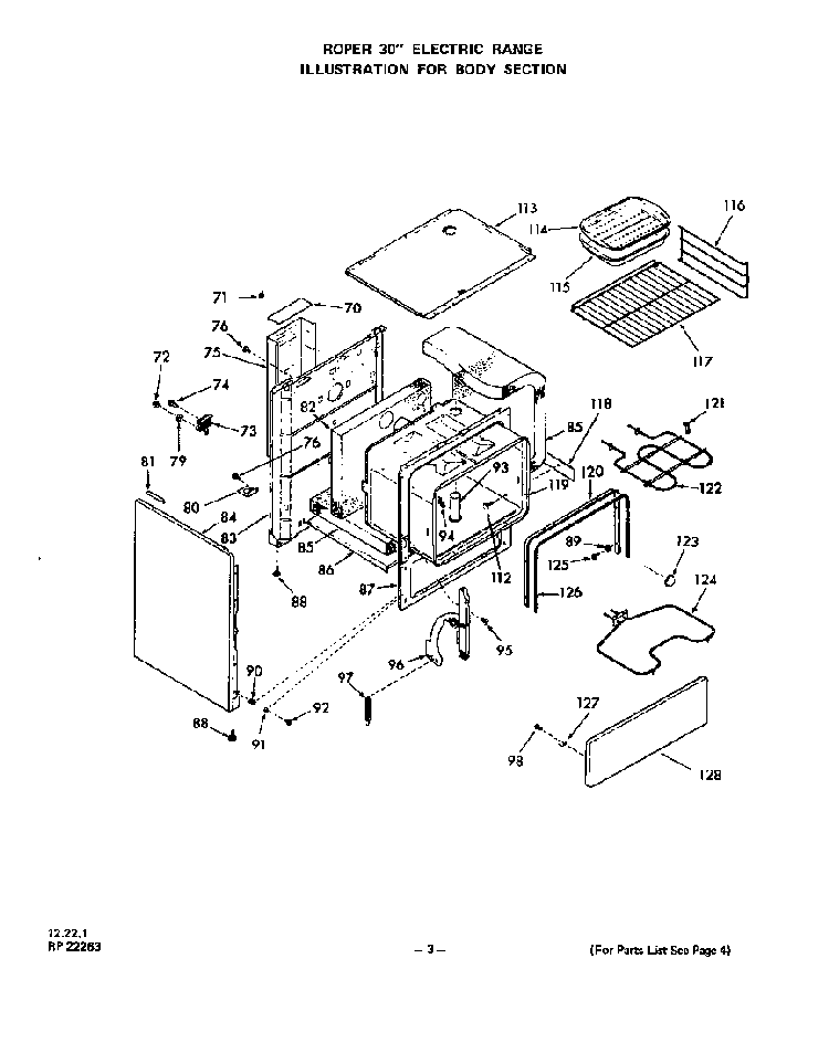 Body Diagram and Parts List for 2413*0A  Roper Range