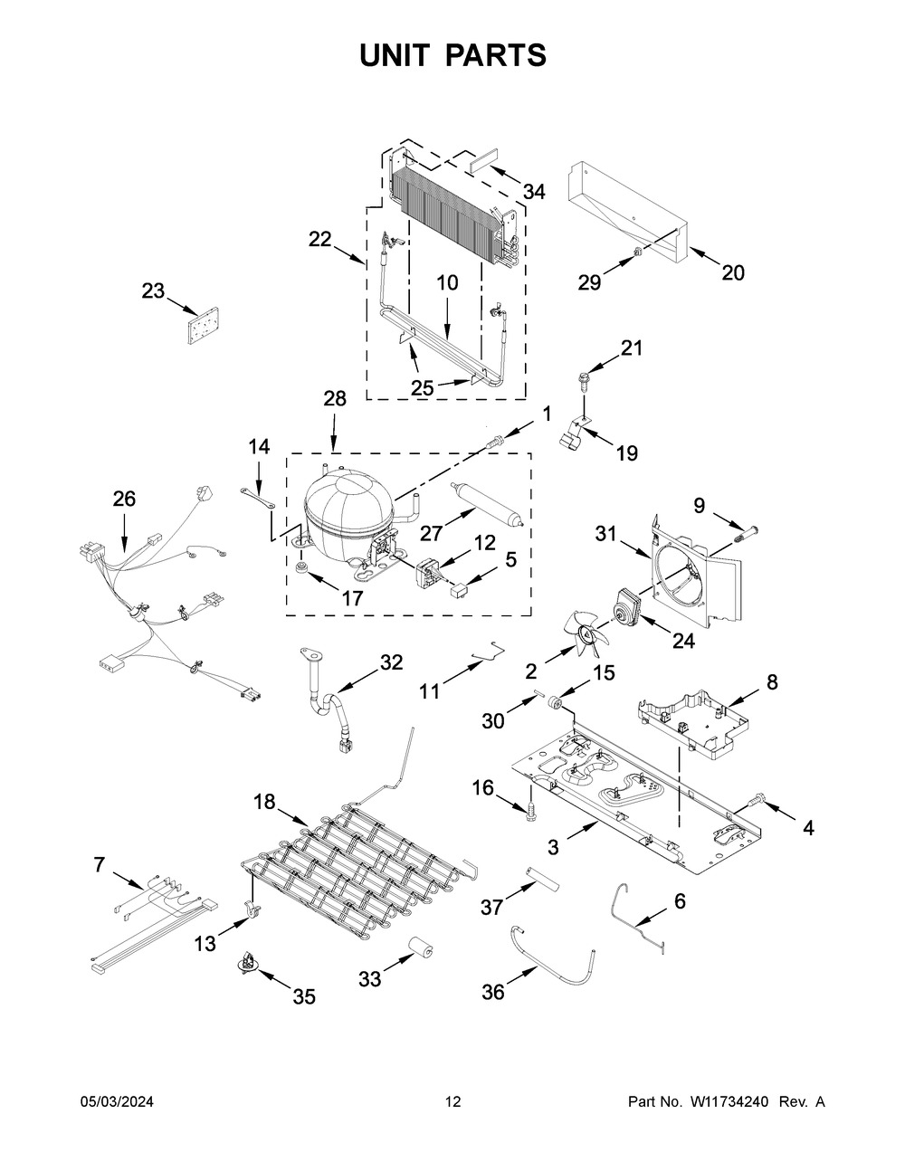Unit Parts Diagram and Parts List for WRF535SWHB10  Whirlpool Refrigerator