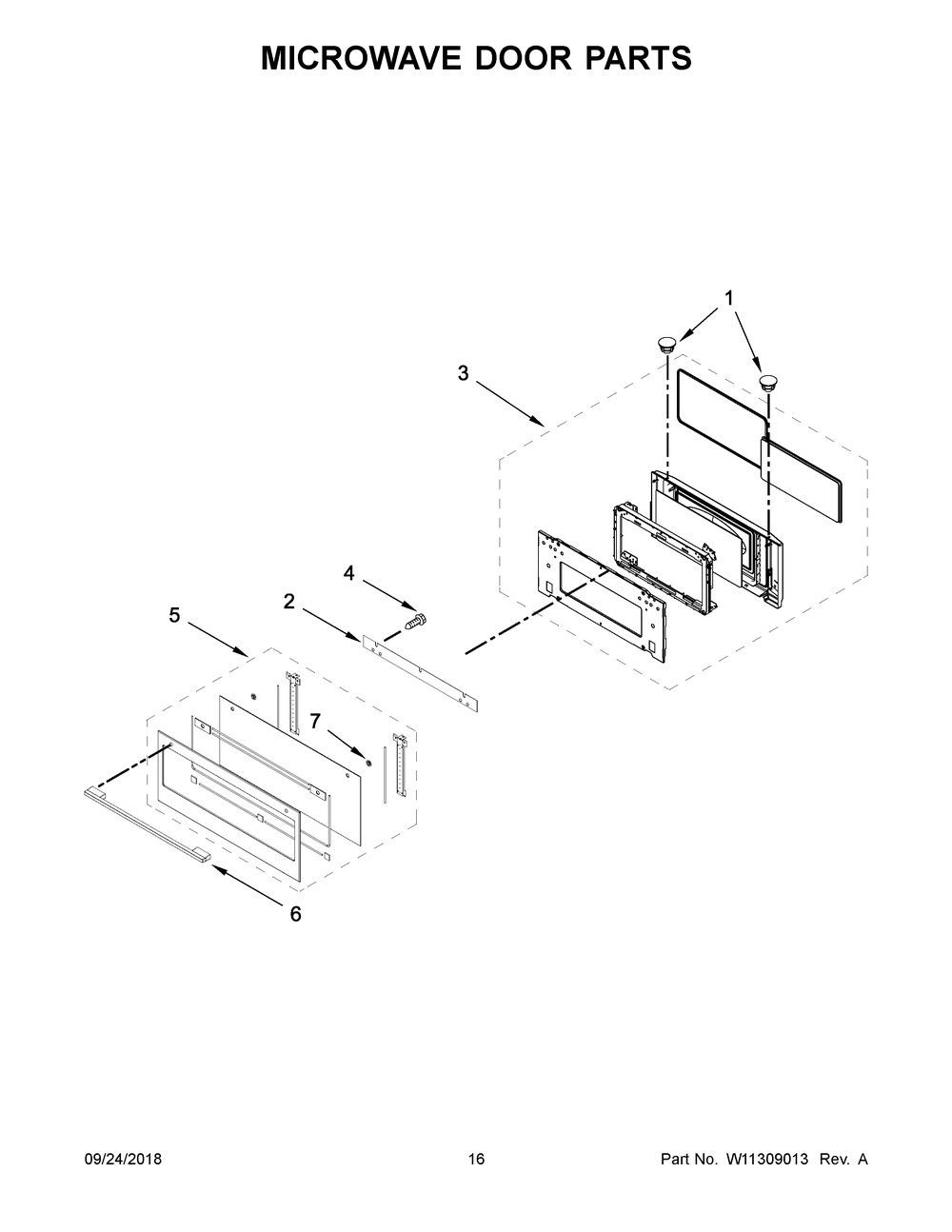 Microwave Door Parts Diagram and Parts List for WOCA7EC0HN01  Whirlpool Microwave Oven Combo