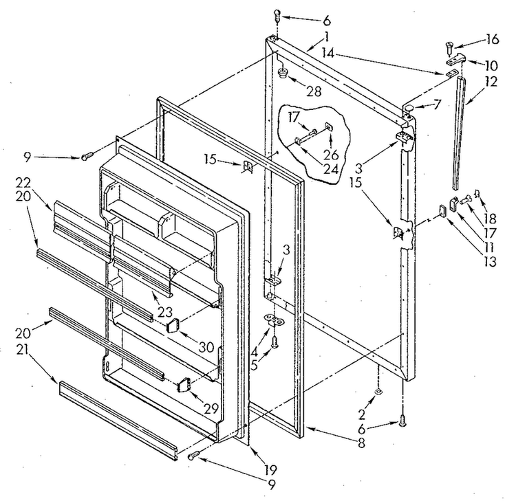 Refrigerator Door Diagram and Parts List for ET20GKXSG02  Whirlpool Refrigerator