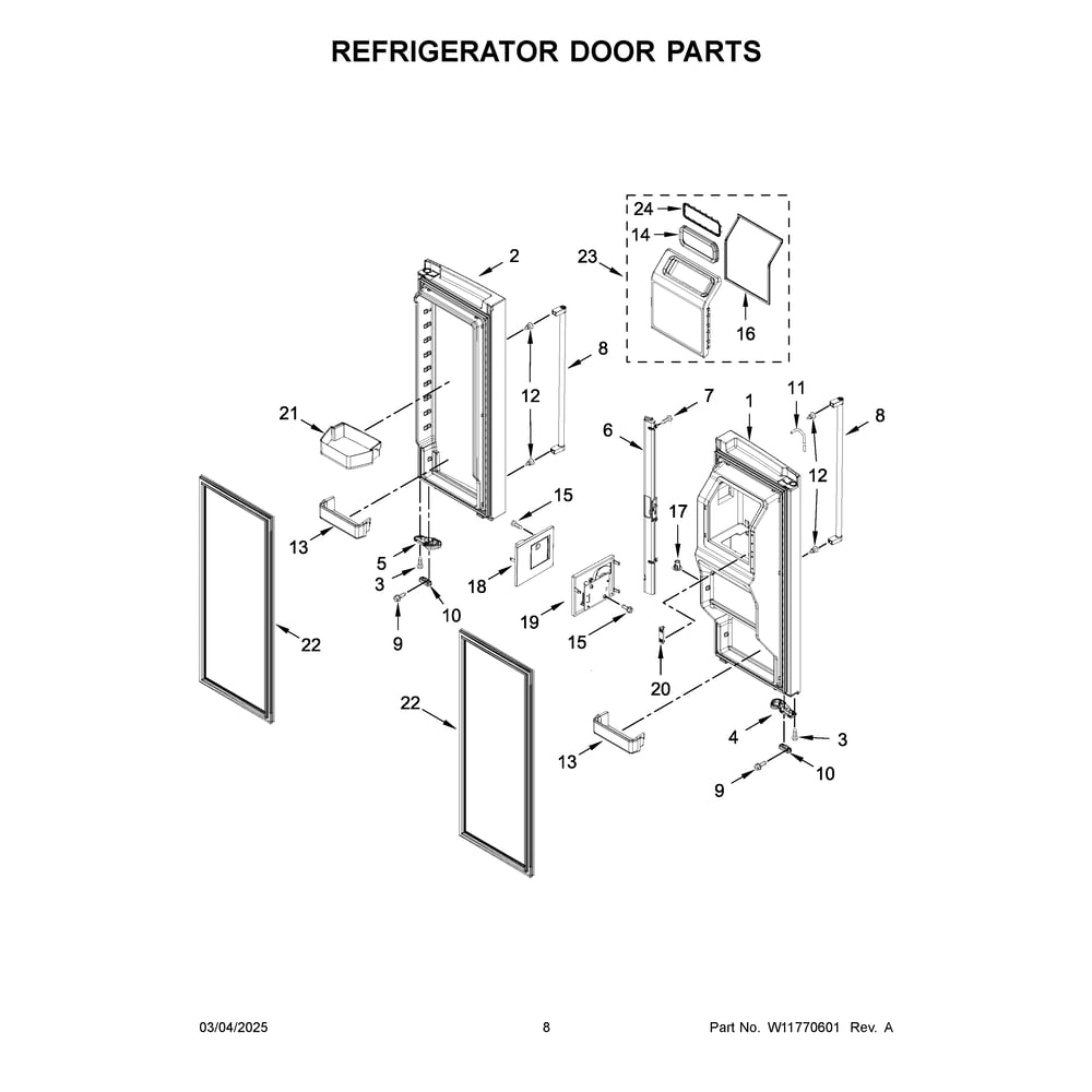 Refrigerator Door Parts Diagram and Parts List for KRFF577KBS05  KitchenAid Refrigerator