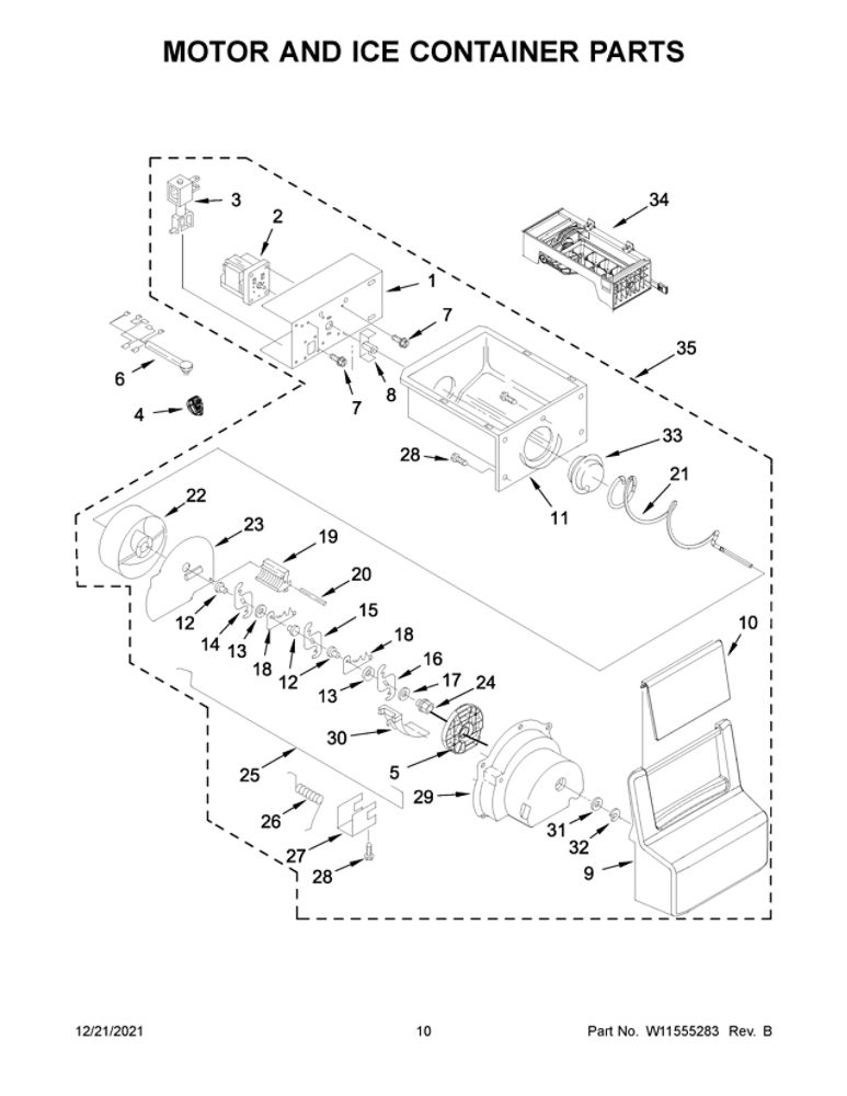 Motor And Ice Container Parts Diagram and Parts List for 10651752717  Kenmore Refrigerator