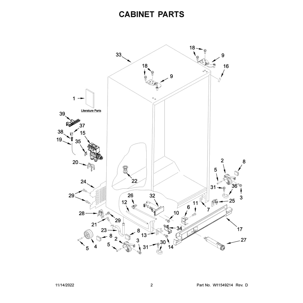 Cabinet Parts Diagram and Parts List for WRS321SDHW08  Whirlpool Refrigerator