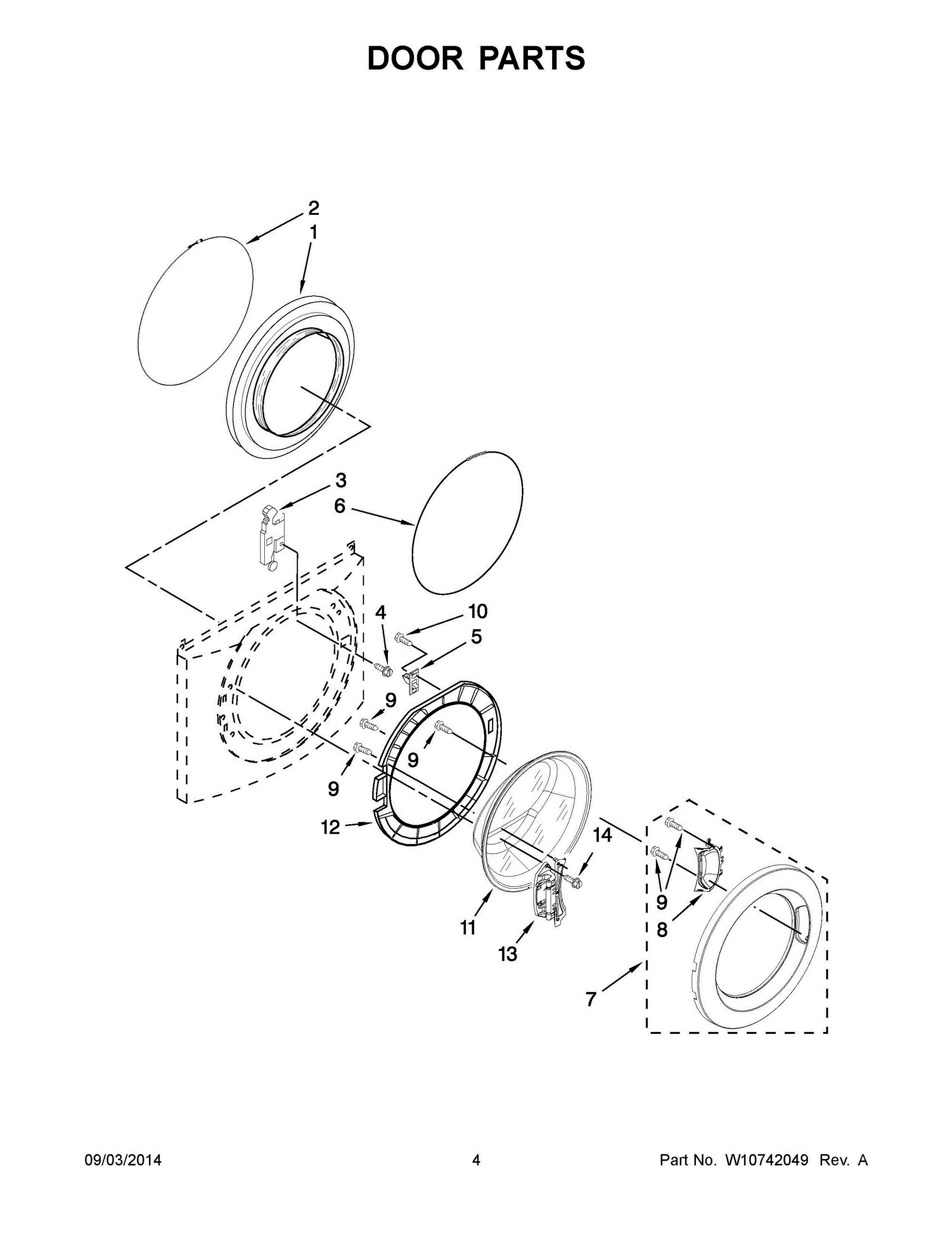 03 - DOOR PARTS Diagram and Parts List for YWFW9050XW01  Whirlpool Washer