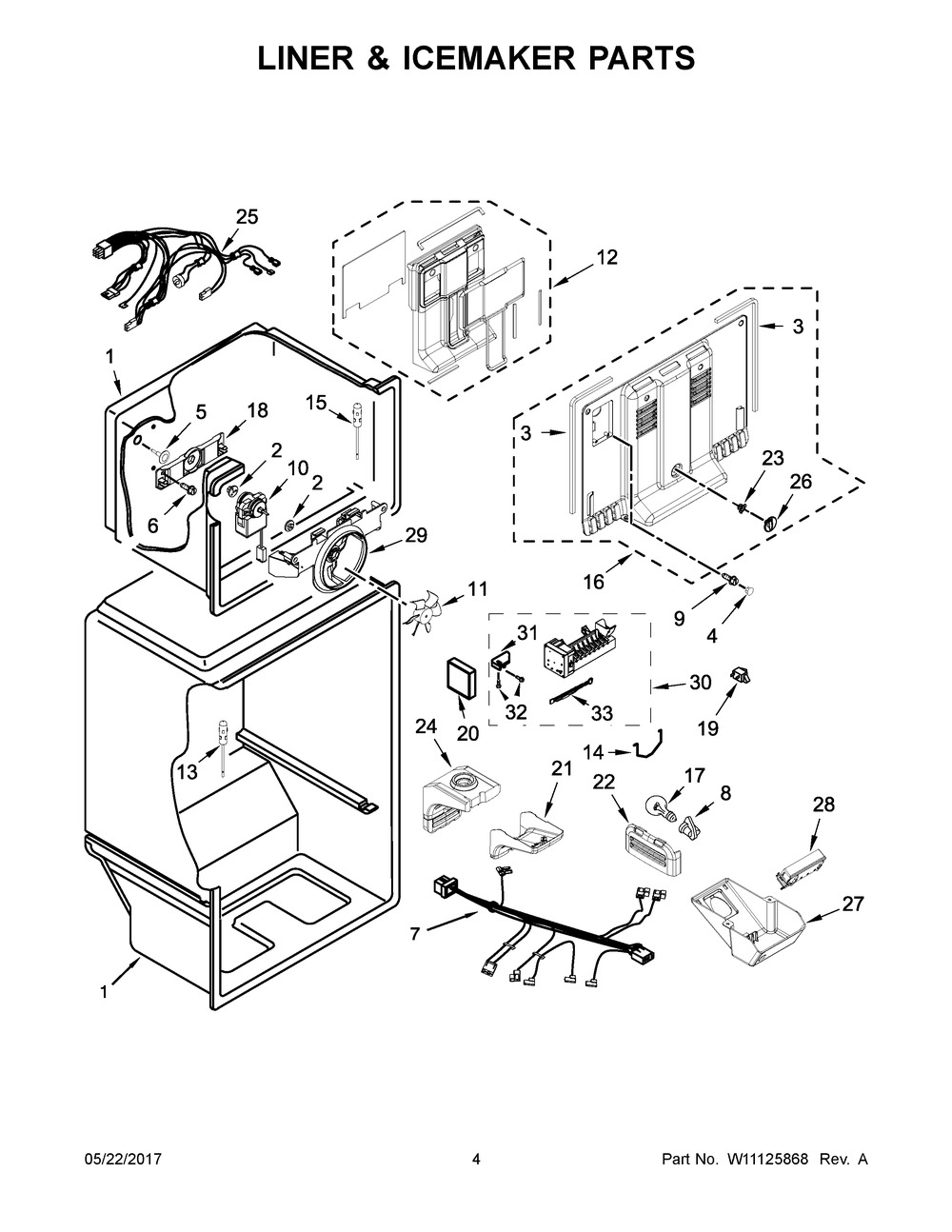 Liner & Icemaker Parts Diagram and Parts List for WRT348FMEZ00  Whirlpool Refrigerator