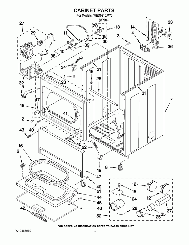 CABINET PARTS Diagram and Parts List for WED5610XW0  Whirlpool Dryer