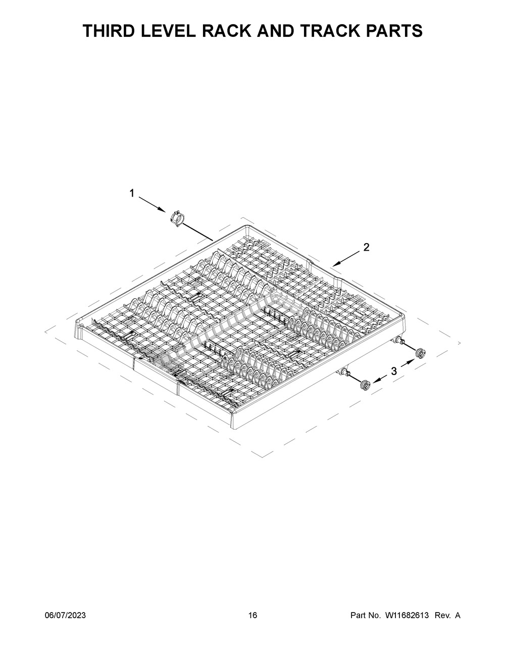 Third Level Rack And Track Parts Diagram and Parts List for KDTE204KBL2  KitchenAid Dishwasher