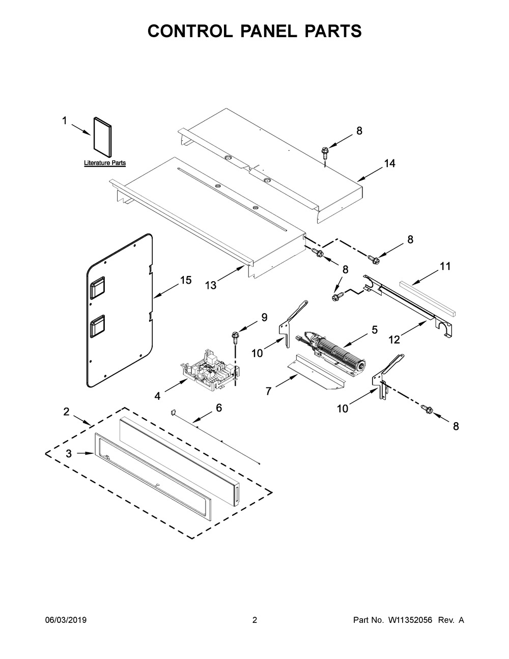 Control Panel Parts Diagram and Parts List for WOC54EC7HB02  Whirlpool Microwave Oven Combo
