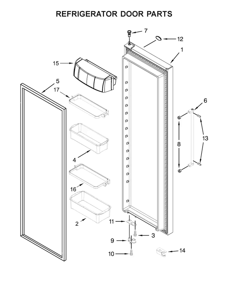 Refrigerator Door Parts Diagram and Parts List for KRSC503ESS00  KitchenAid Refrigerator