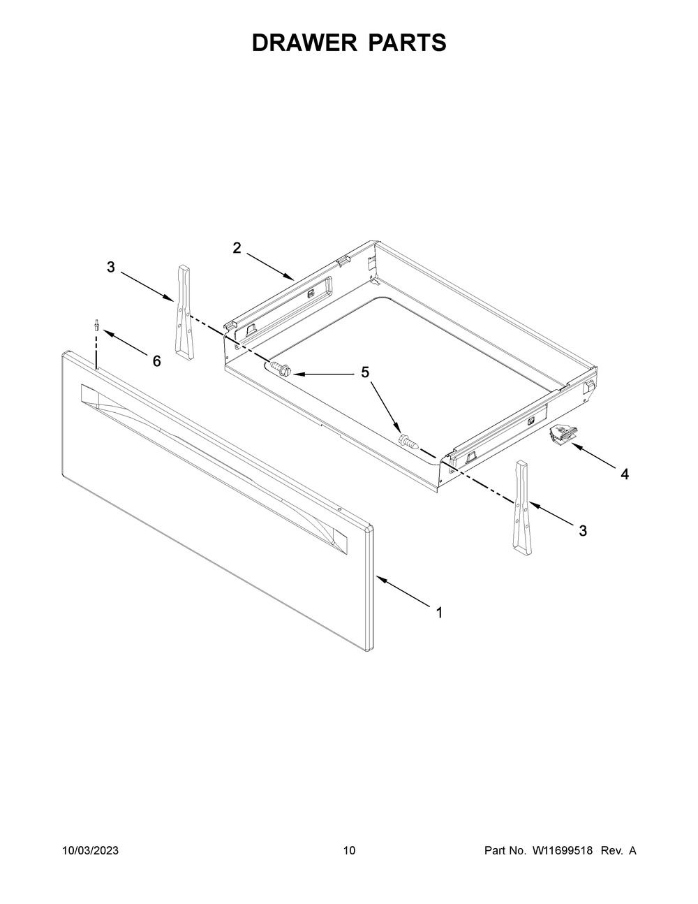 Drawer Parts Diagram and Parts List for YWFE515S0JB4  Whirlpool Range