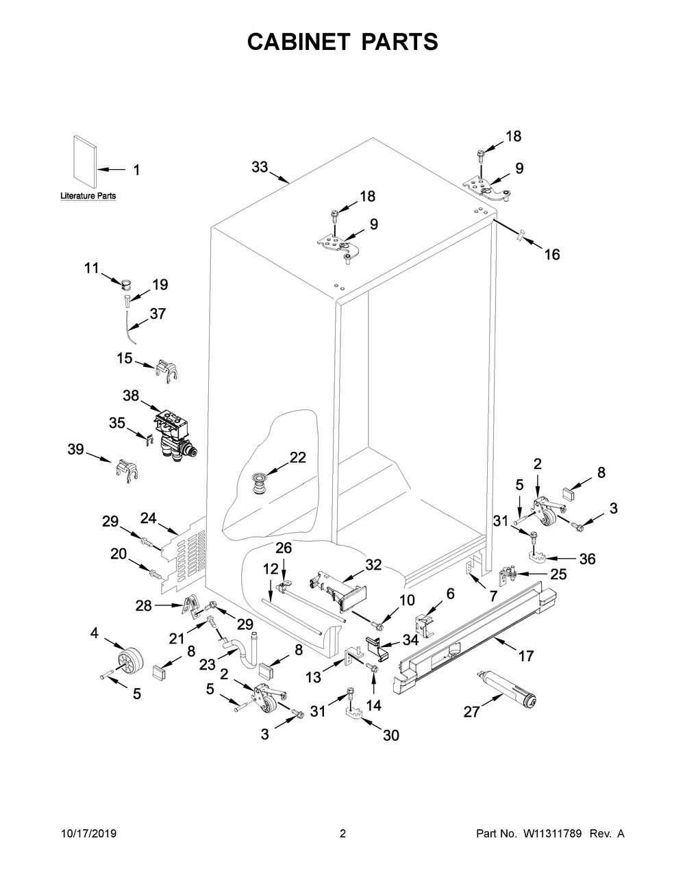 Cabinet Parts Diagram and Parts List for WRS311SDHM01  Whirlpool Refrigerator