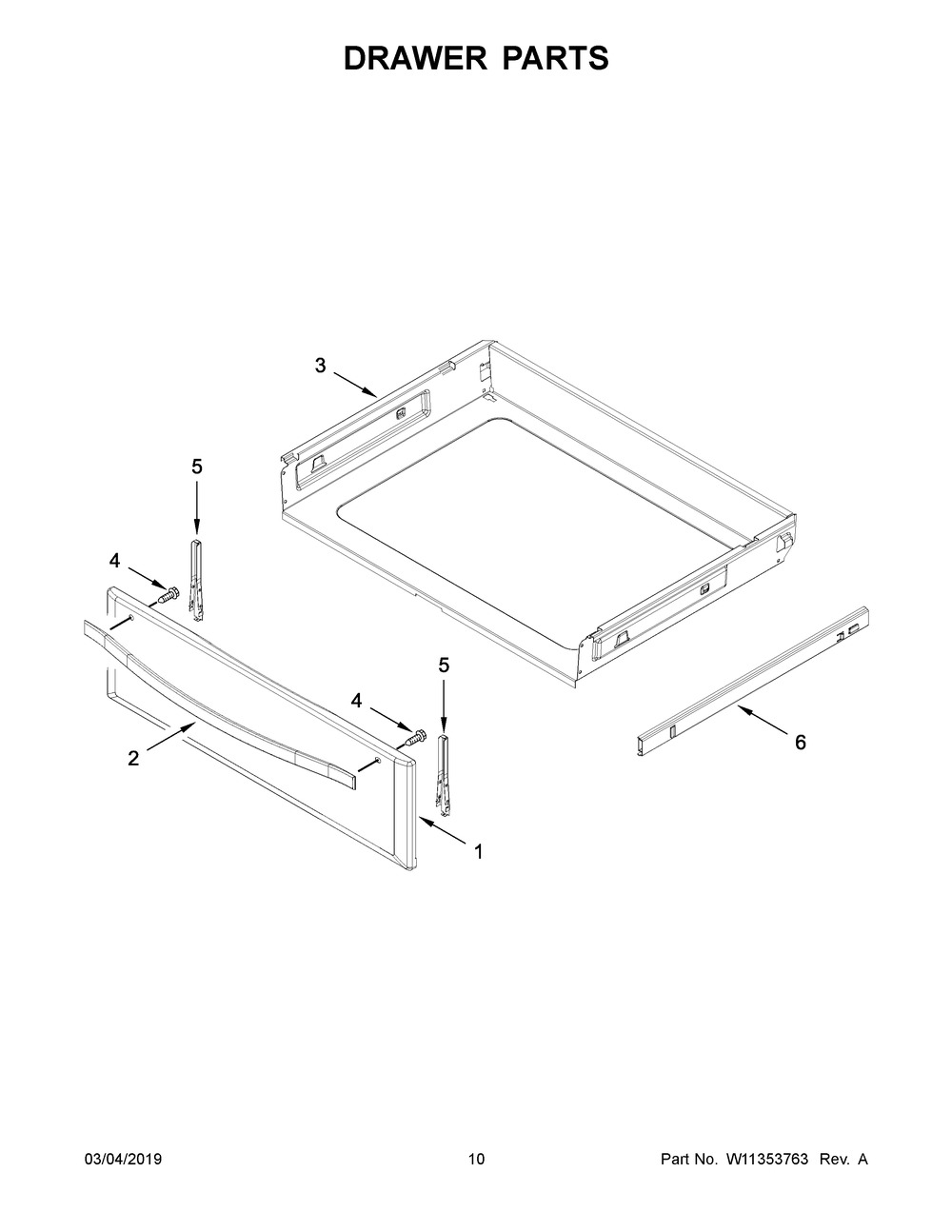Drawer Parts Diagram and Parts List for YWFE745H0FS2  Whirlpool Range
