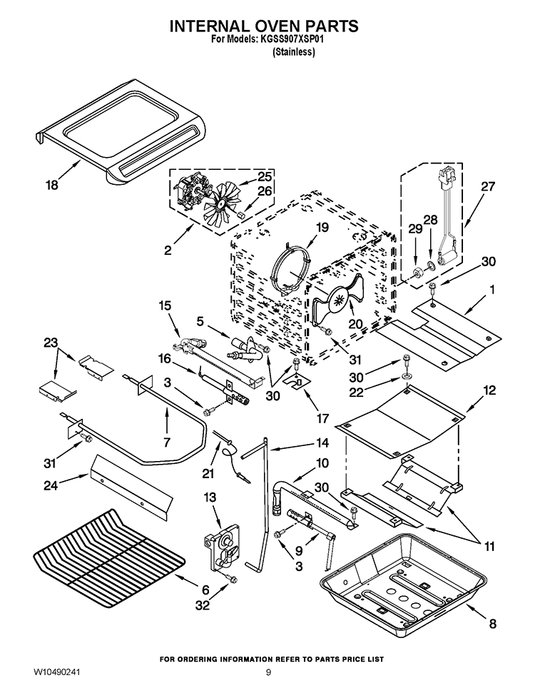 INTERNAL OVEN PARTS Diagram and Parts List for KGSS907XSP01  KitchenAid Range