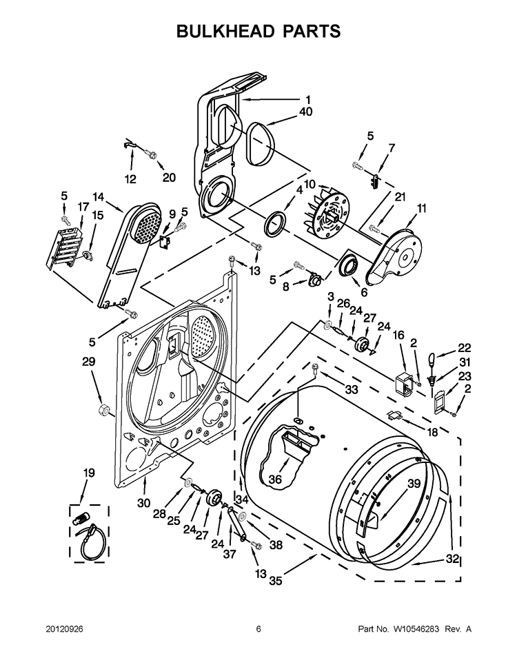 BULKHEAD PARTS Diagram and Parts List for CED137SXQ0  Whirlpool Dryer
