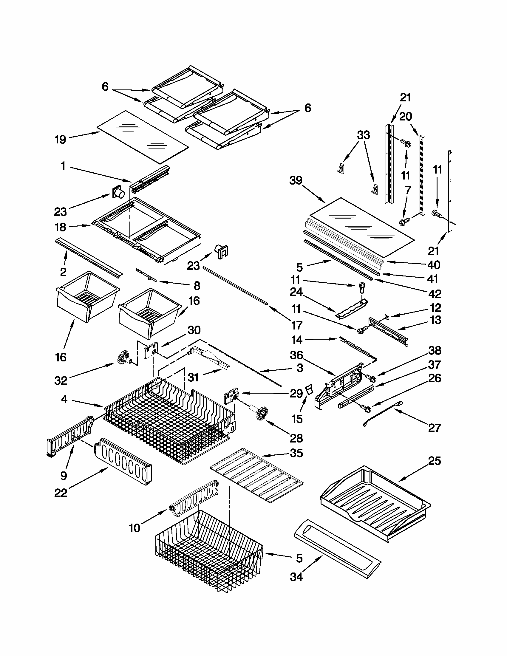 Shelf Parts Diagram and Parts List for 59679223012  Kenmore Refrigerator