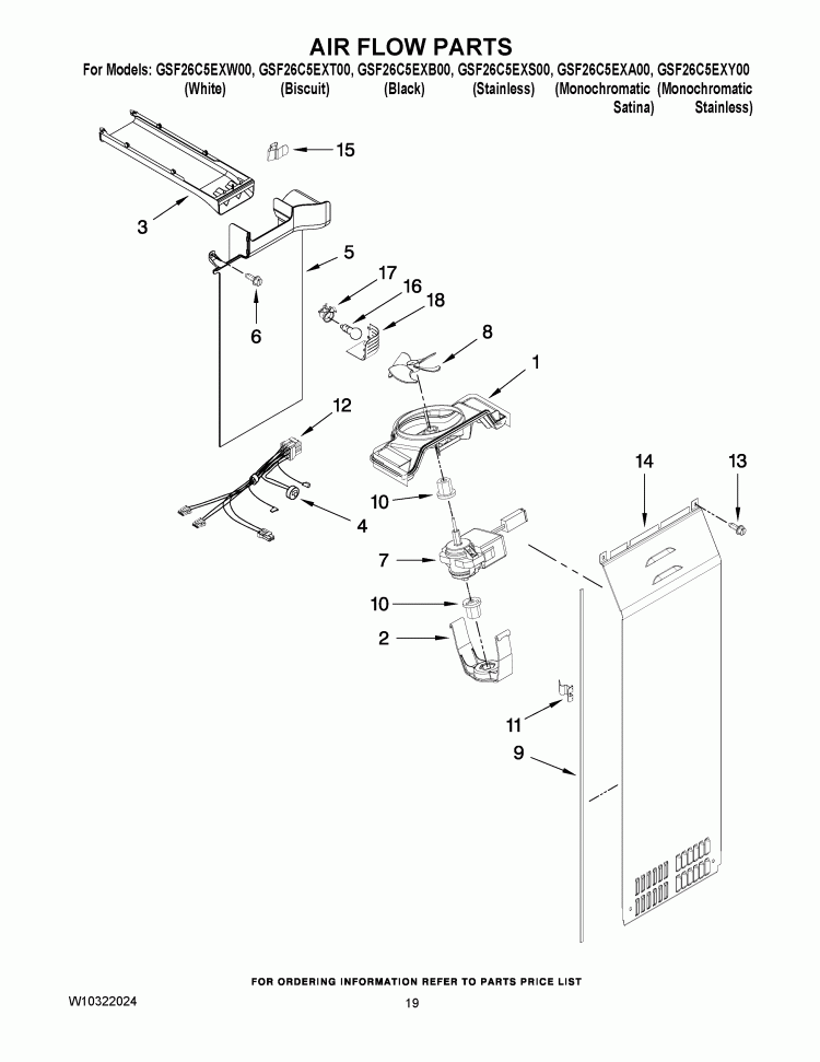 AIR FLOW PARTS Diagram and Parts List for GSF26C5EXA00  Whirlpool Refrigerator