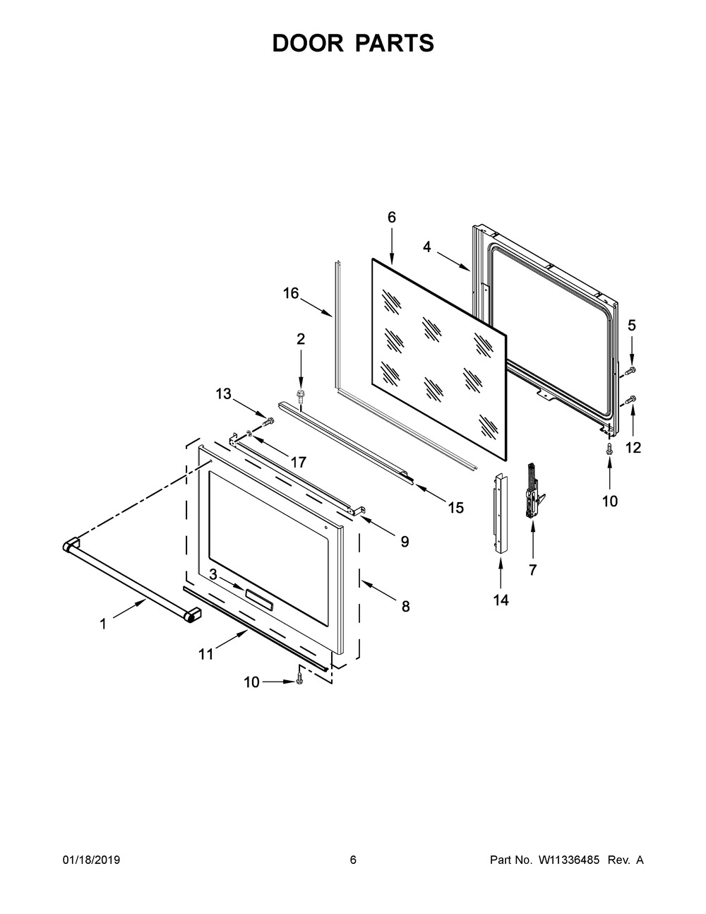 Door Parts Diagram and Parts List for YKSEG700ESS3  Whirlpool Range