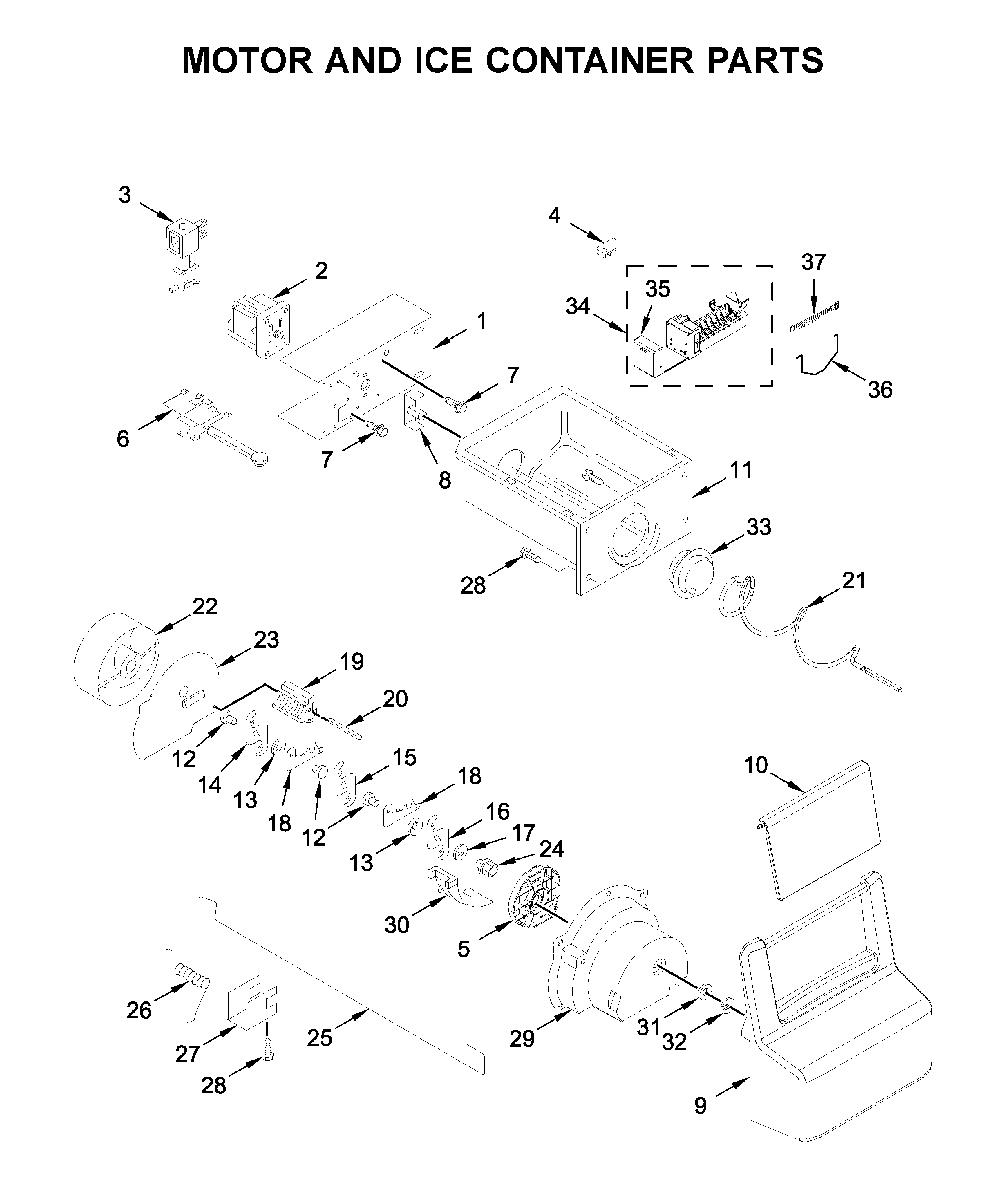 Motor and ice container parts Diagram and Parts List for WRS315SDHT02  Whirlpool Refrigerator