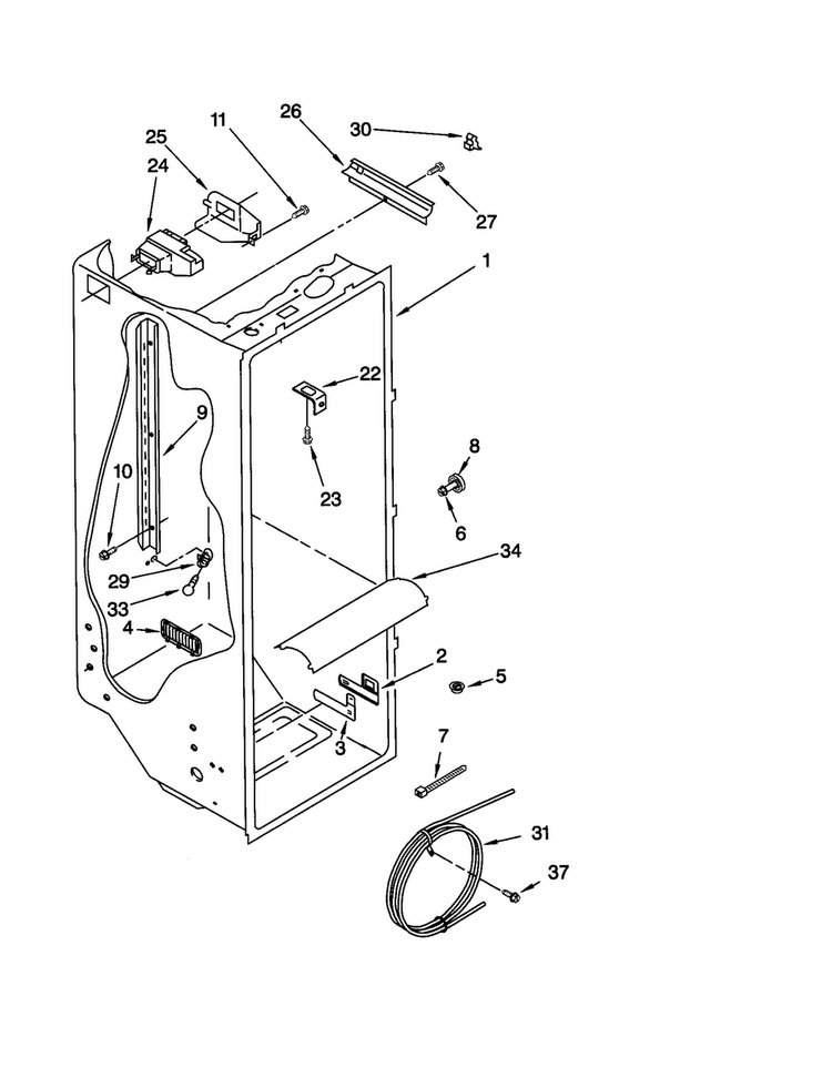 Refrigerator Liner Diagram and Parts List for ED25GWXFW00  Whirlpool Refrigerator