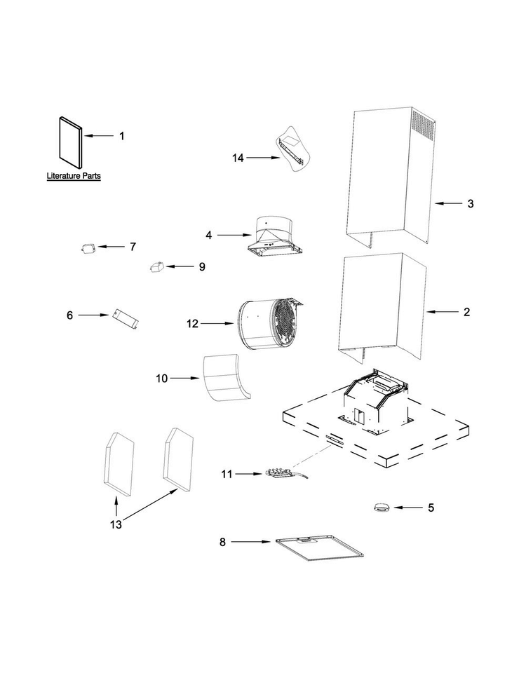 Hood Parts Diagram and Parts List for WVW57UC0FS0  Whirlpool Range Hood