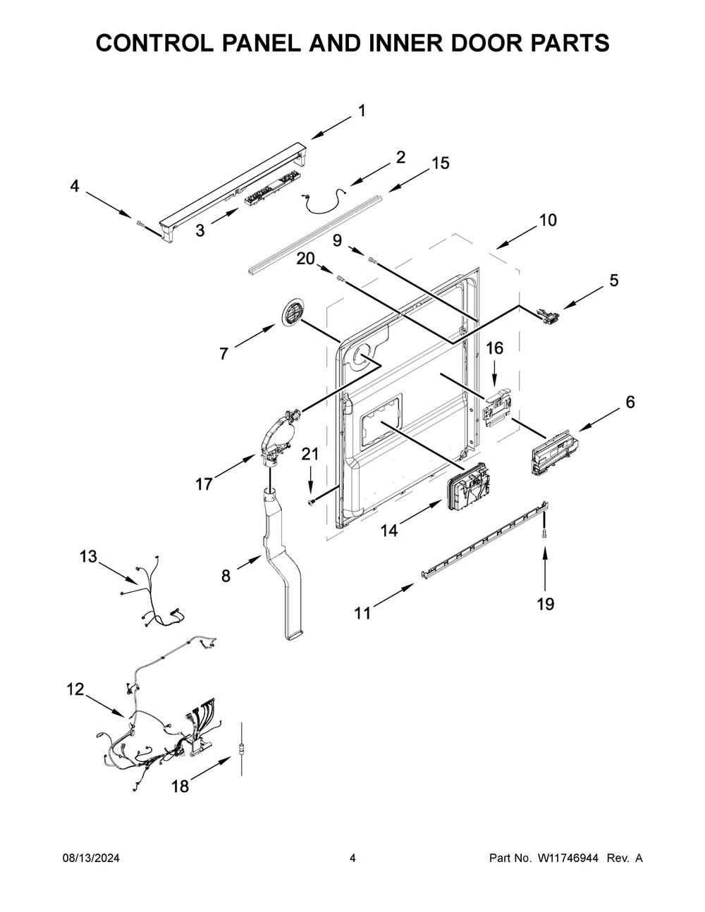 03 - Control Panel And Inner Door Parts Diagram and Parts List for MDPS6124RZ1  Whirlpool Dishwasher