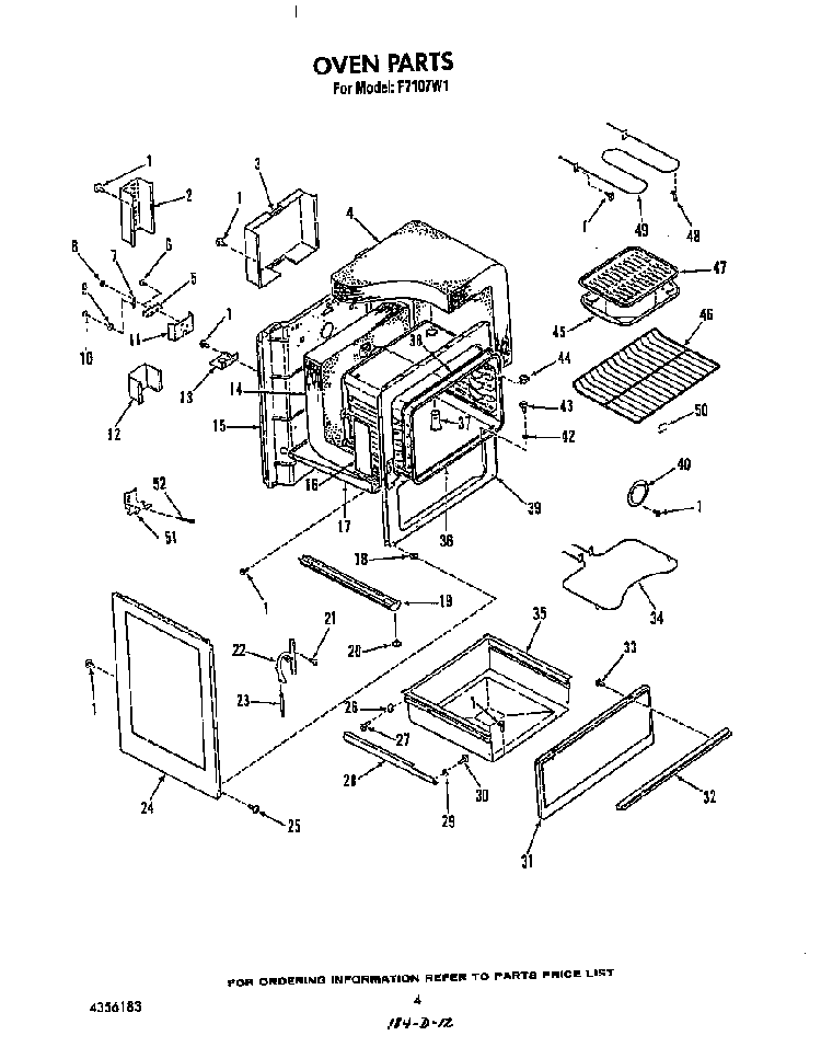 Oven Diagram and Parts List for F7107*1  Roper Range