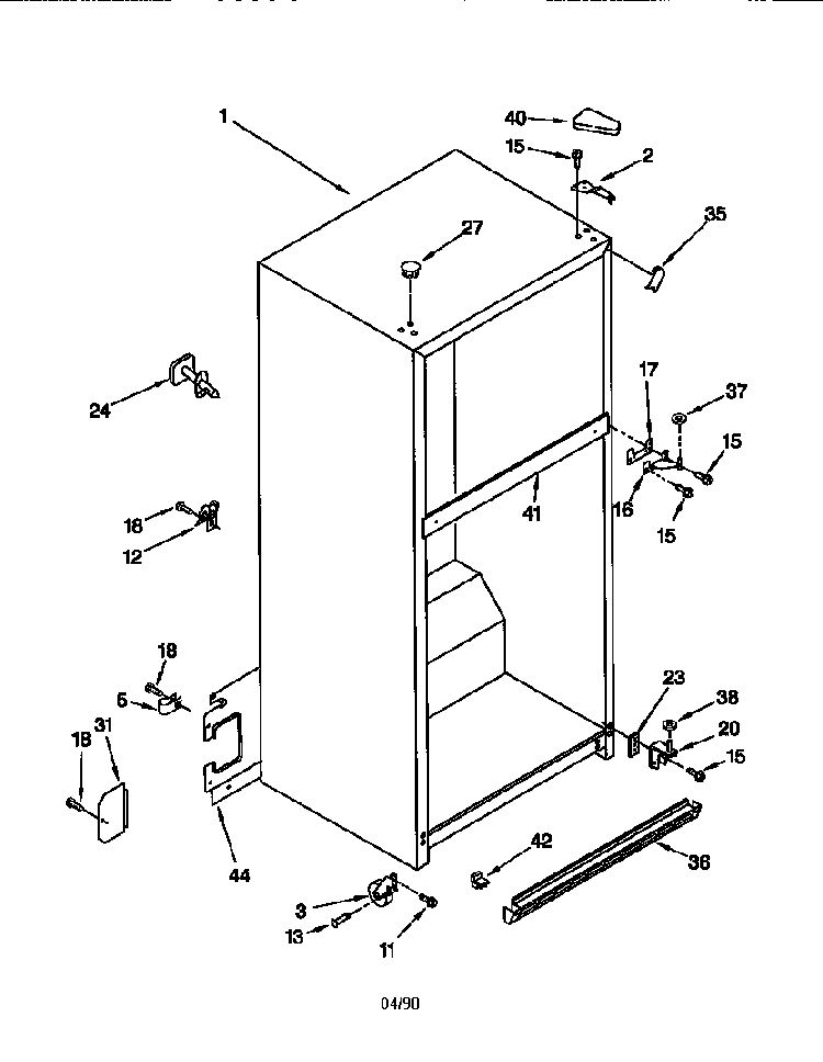 Cabinet Parts Diagram and Parts List for GT22DKMXGN00  Whirlpool Refrigerator