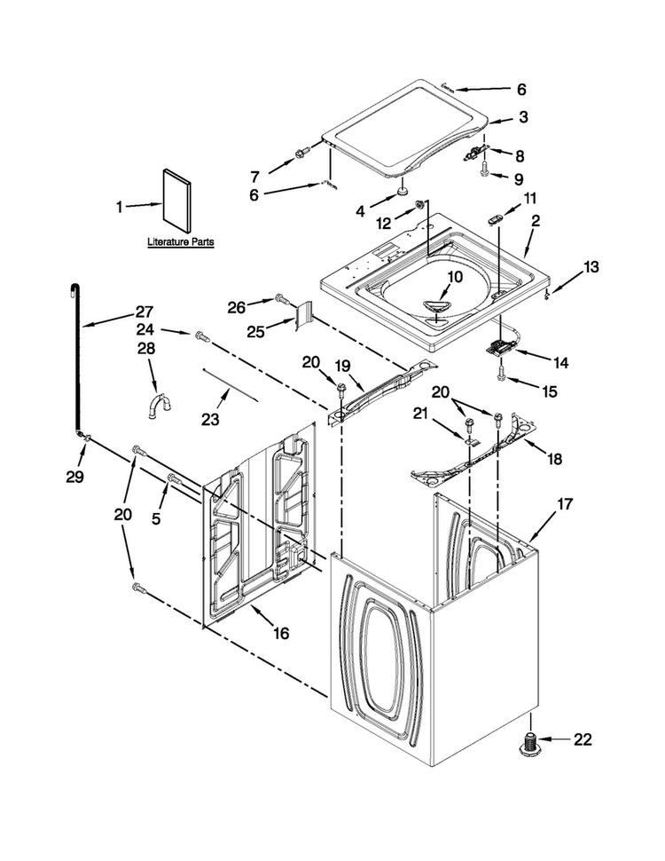 Top And Cabinet Parts Diagram and Parts List for 7MWTW1799BQ0  Whirlpool Washer