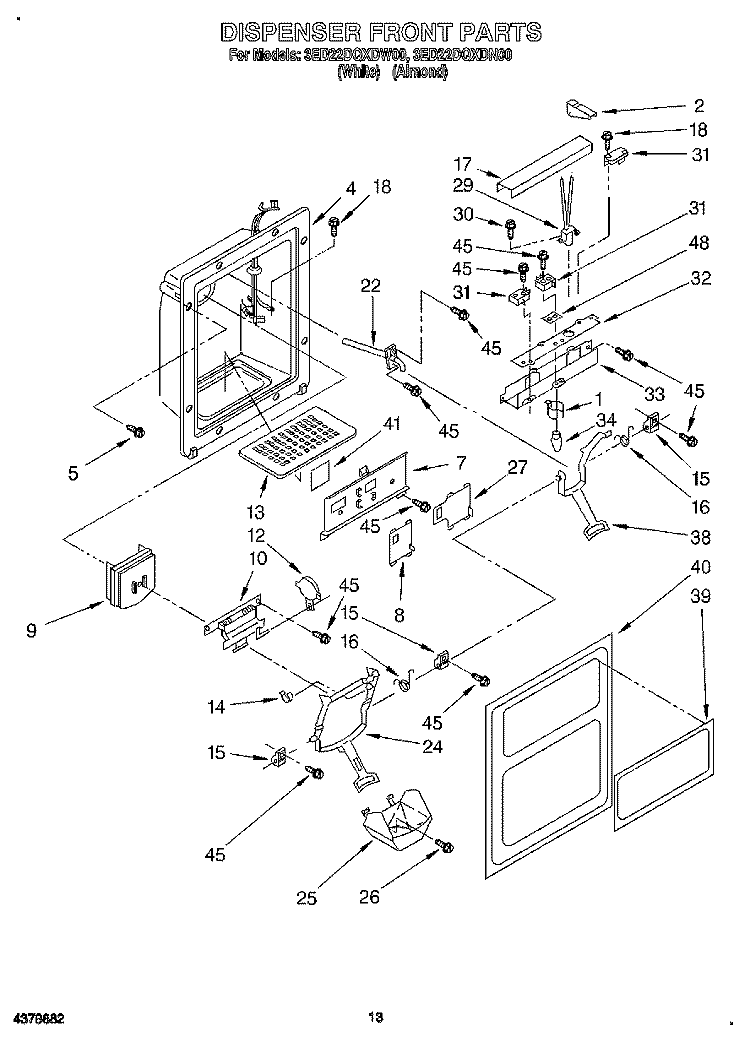 DISPENSER FRONT Diagram and Parts List for 3ED22DQXDN00  Whirlpool Refrigerator