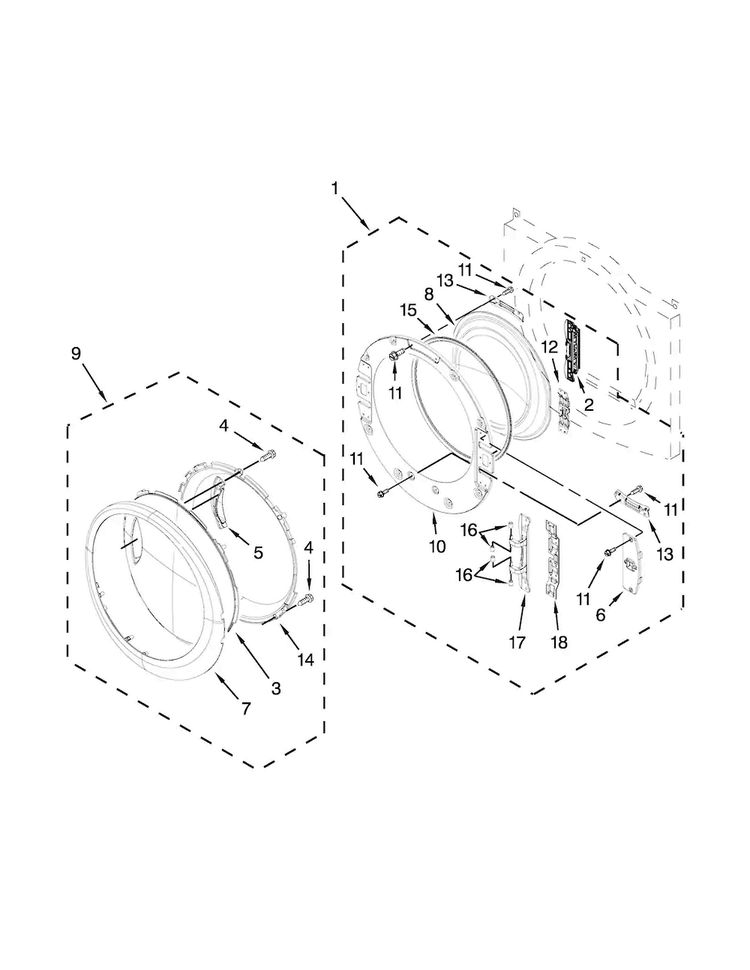 Door Parts Diagram and Parts List for 7MWGD95HEDU0  Whirlpool Dryer