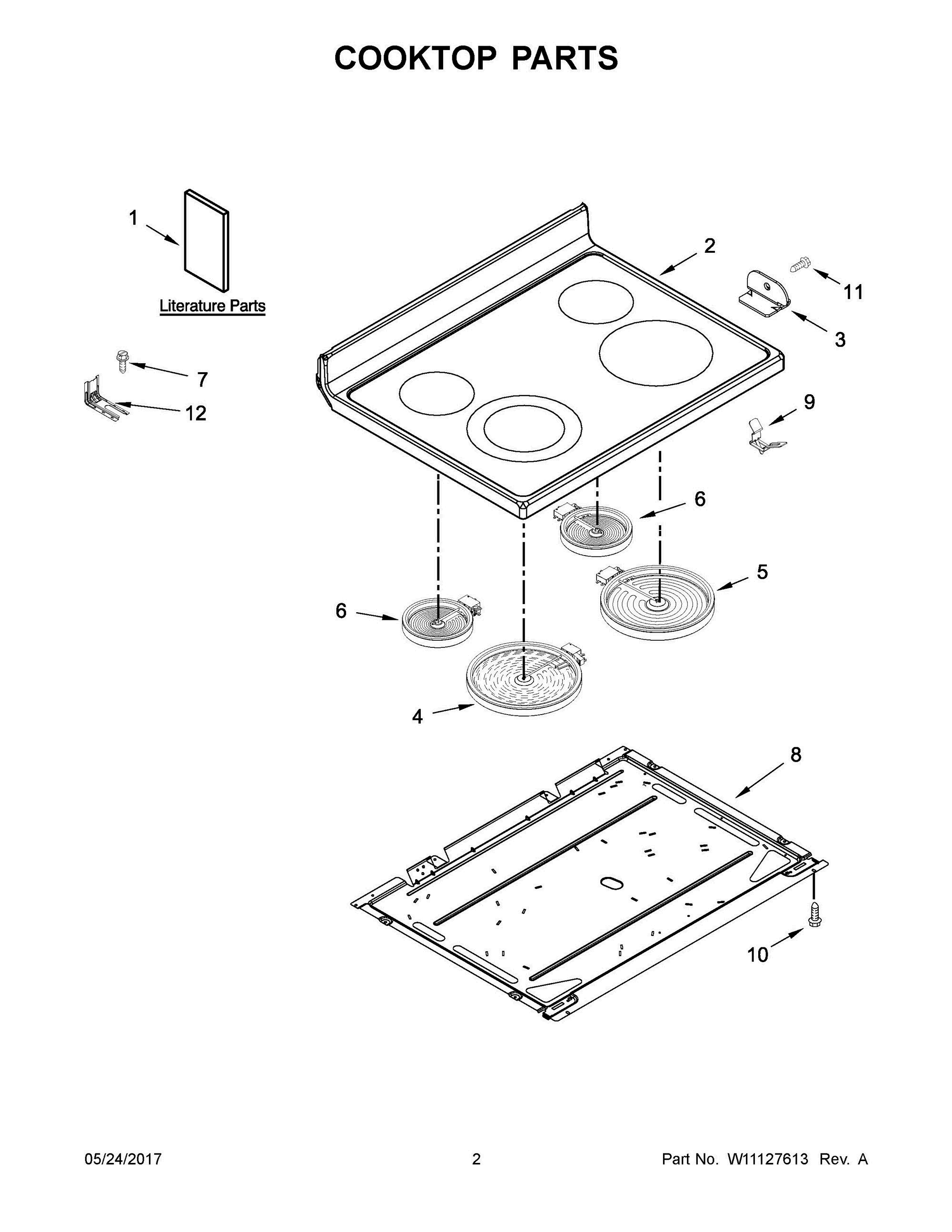 02 - COOKTOP PARTS Diagram and Parts List for YMER8650FZ1  Whirlpool Range