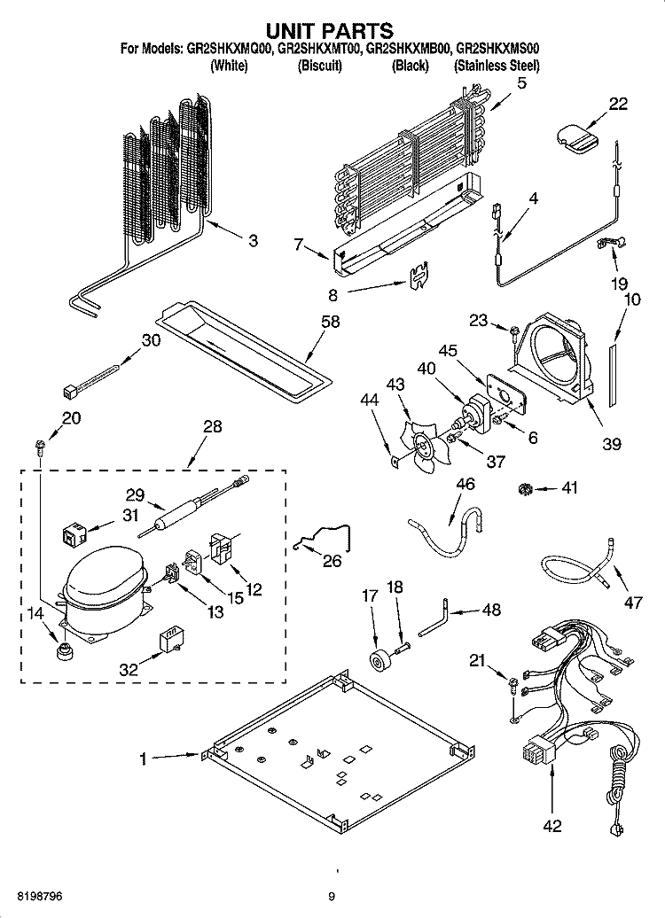UNIT PARTS Diagram and Parts List for GR2SHKXMQ00  Whirlpool Refrigerator