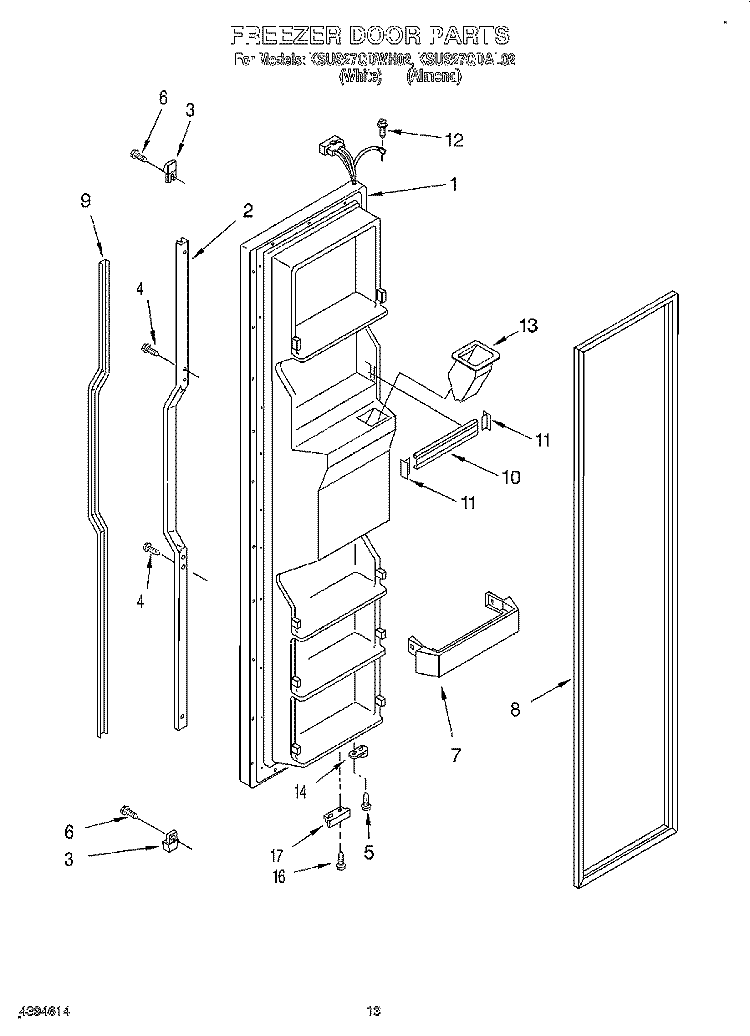 FREEZER DOOR Diagram and Parts List for KSUS27QDAL02  KitchenAid Refrigerator