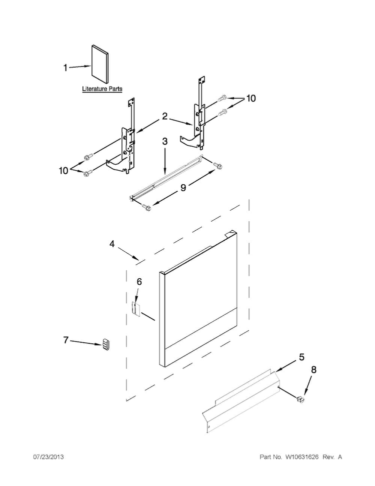 Door And Panel Parts Diagram and Parts List for WDP350PAAB3  Whirlpool Dishwasher