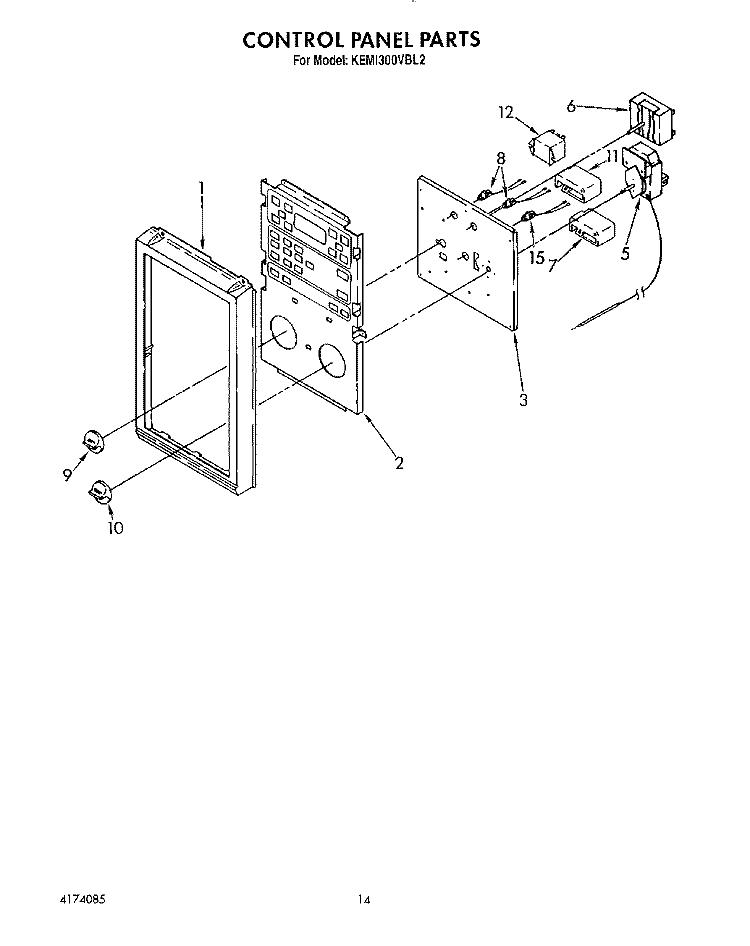 CONTROL PANEL Diagram and Parts List for KEMI300VBL2  KitchenAid Microwave Oven Combo