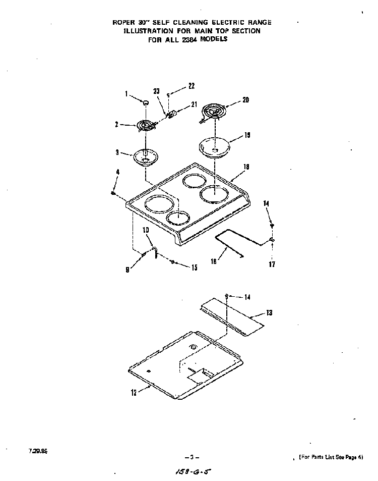 Main Top Diagram and Parts List for 2384*0A  Roper Range