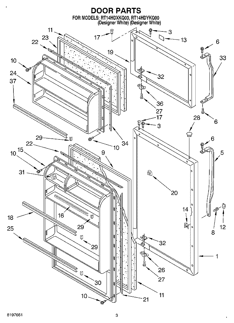 DOOR Diagram and Parts List for RT14HDYKQ00  Roper Refrigerator