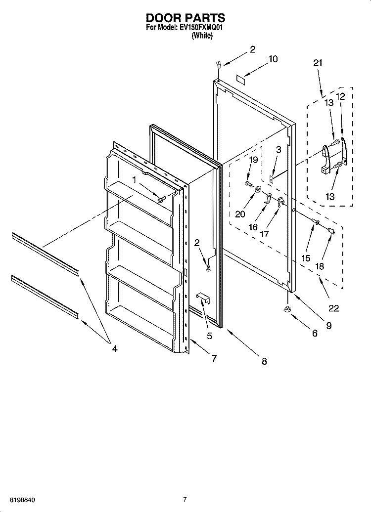 DOOR PARTS, OPTIONAL PARTS (NOT INCLUDED) Diagram and Parts List for EV150FXMQ01  Whirlpool Freezer